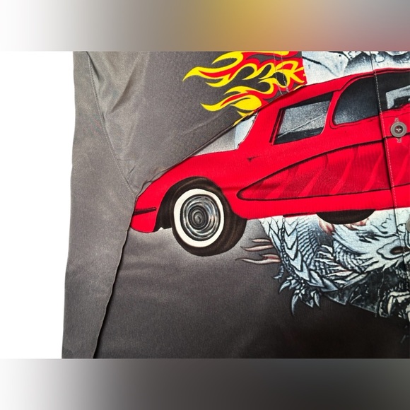 Vintage Y2K Hot Rod, Flames, & Tiger Short Sleeve Button Up Men’s 2XL Streetwear - Picture 5 of 7